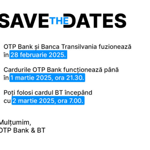 Fuziunea dintre BT și OTP Bank România începe pe 28 februarie