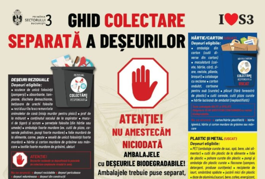 Primăria sectorului 3 lansează ghidul de colectare selectivă și avertizează asupra sancțiunilor